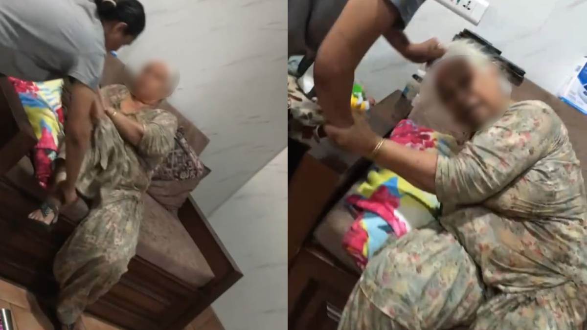 gurdaspur daughter in law assaults elderly mother in law video viral