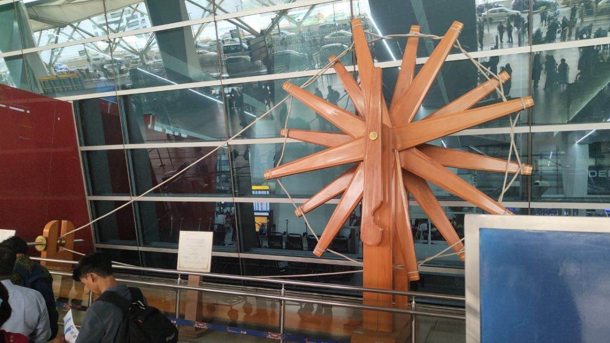 ncr worlds largest charkha at igi airport a gandhi jayanti special