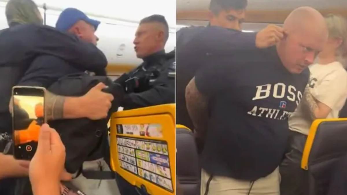 ryanair flight emergency landing drunk passengers cause chaos video viral