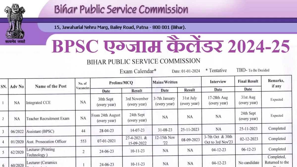 BPSC Exam Calendar 2024 बिहार लोक सेवा आयोग की परीक्षाओं का कार्यक्रम
