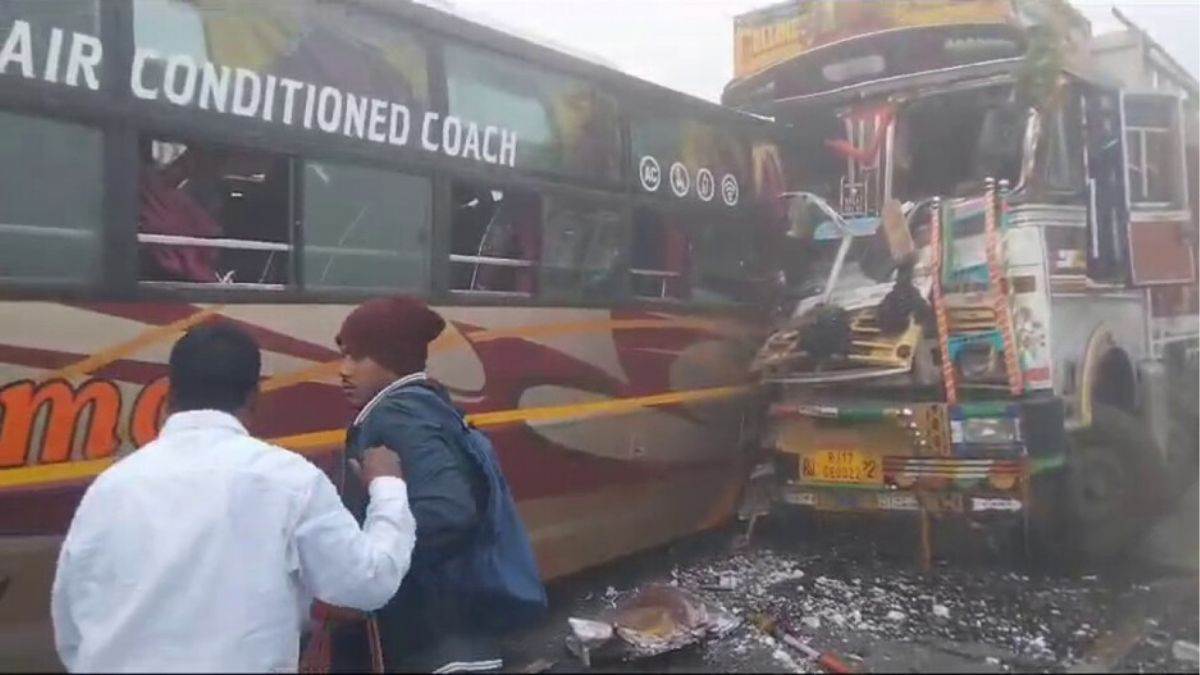 tragic road accident in cuttack three died in horrific collision between bus and truck more than 30 injured