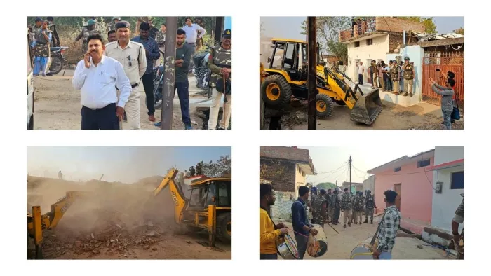 छतरपुर पुलिस ने पहले ढोल बजाकर करवाई घोषणा, फिर मकान पर चलवाया बुलडोजर