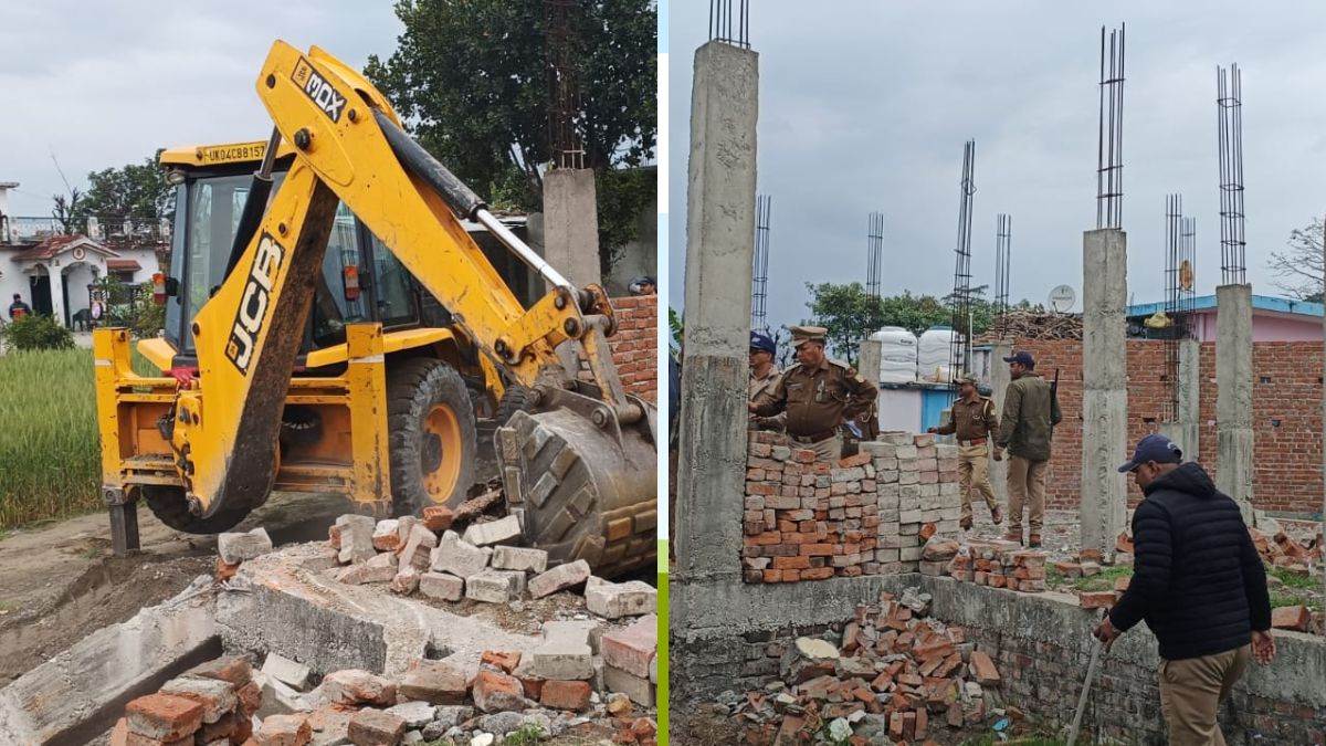 police action along with forest department against encroachment in haldwani bulldozers run on houses