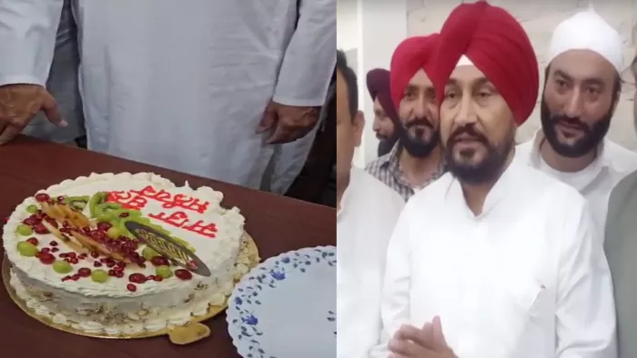 पूर्व सीएम चन्नी ने 'साडा चन्नी जालंधर' लिखा हुआ केक काटा।