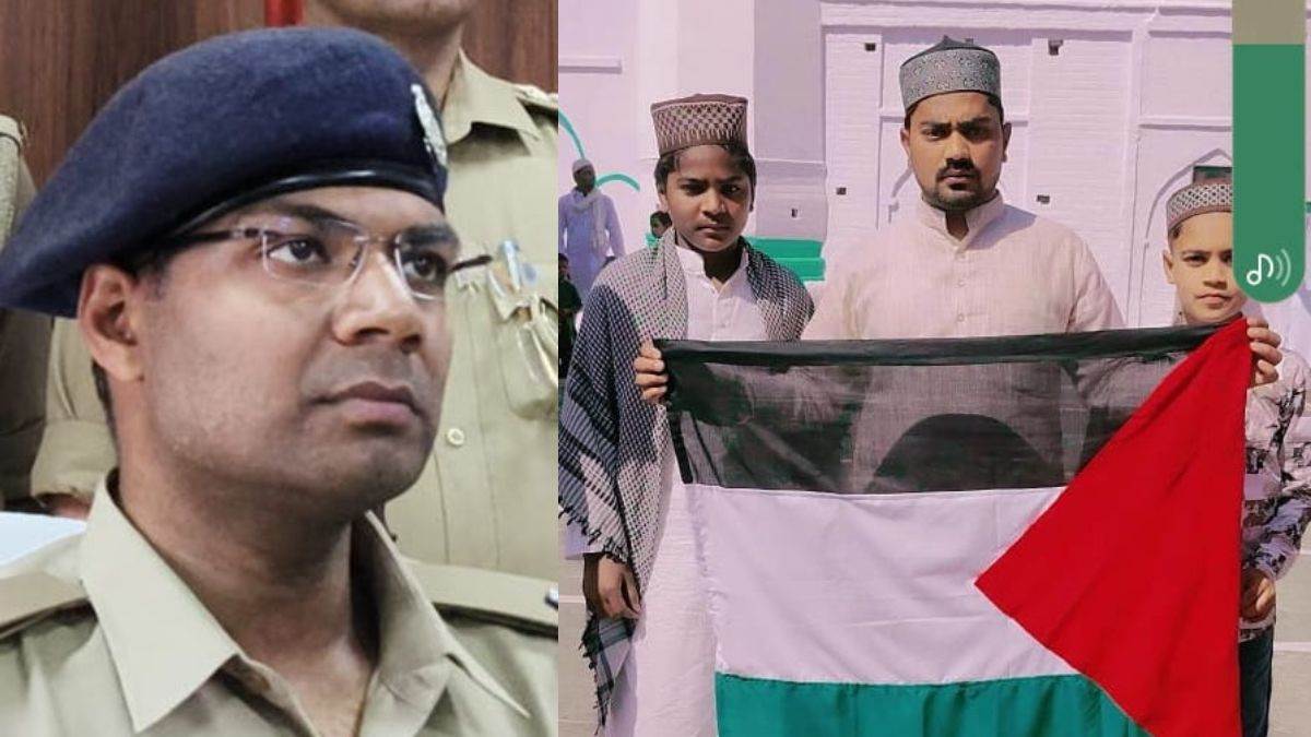 muslim youth in saharanpur wave palestinian flags raise slogans during eid procession