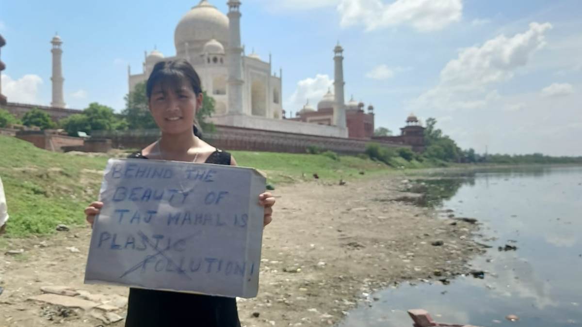 environmental activist licypriya kangujam happy after cleaning plastic near taj mahal
