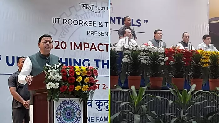 जी-20 इम्पैक्ट समिट में पहुंचे सीएम धामी, छात्रों को दिया सफलता का संदेश