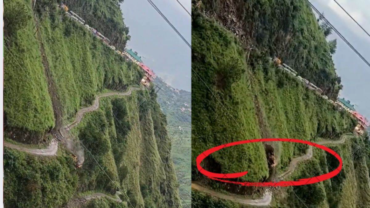 jcb fell into 300 meter deep ditch huge rock fell from mountain removing from road driver condition critical