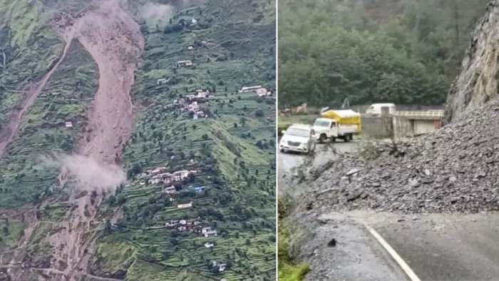 चंबा में भारी बारिश के कारण भूस्खलन का भयावह मंजर।