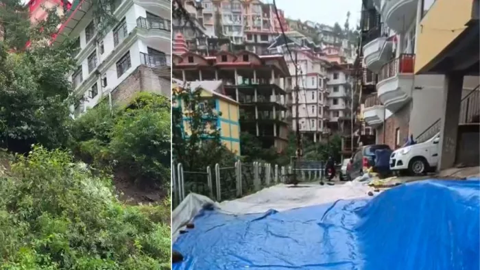 शिमला शहर में भूस्खलन के कारण खतरे में भवन। जागरण