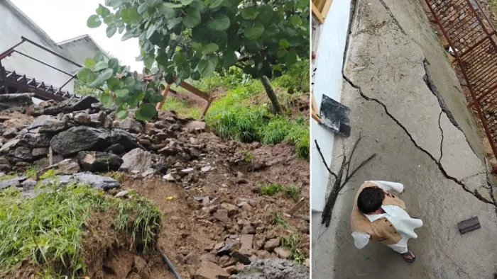 नौहाराधार के चौरास गांव में भूमि धंसने से क्षतिग्रस्त मकान। जागरण