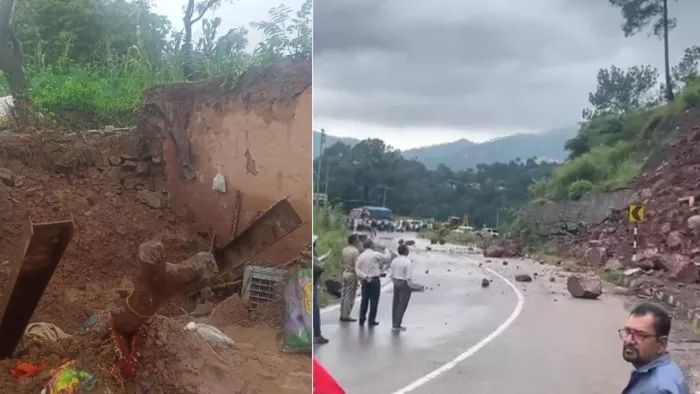 सोलन में भारी बारिश के कारण ढहा मकान व चंडीगढ़-शिमला फोरलेन पर हुआ भूस्खलन। जागरण