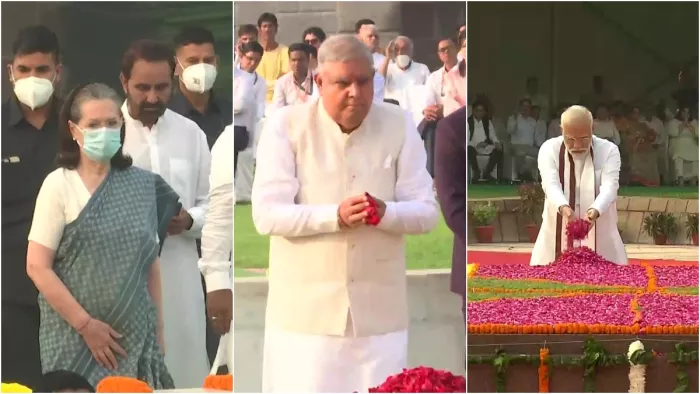 महात्मा गांधी की 153वीं जयंती पर नेताओं ने दी श्रद्धांजलि (फोटो एएनआइ)