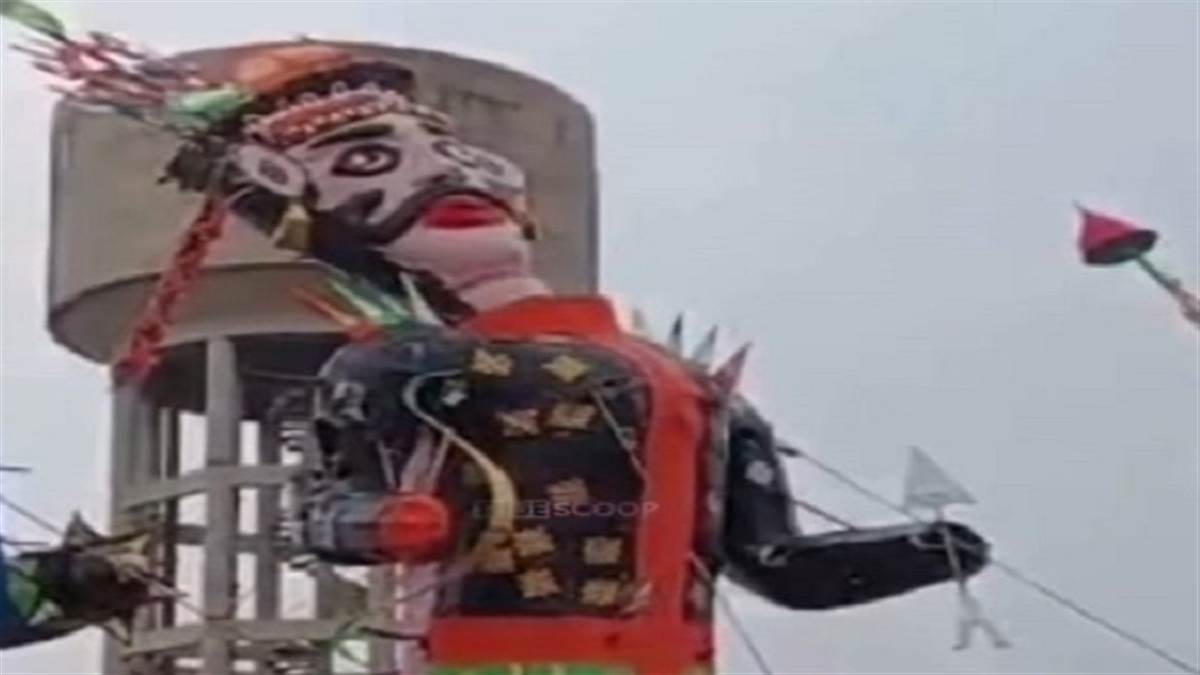 a storm arrived before ram at dussehra in punjab bending the neck of ravanas effigy and breaking that of meghnads