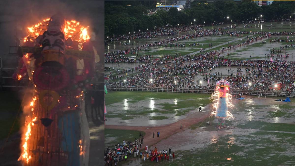 ravanas head fell before being cremated in patna nitish kumar killed the headless ravana
