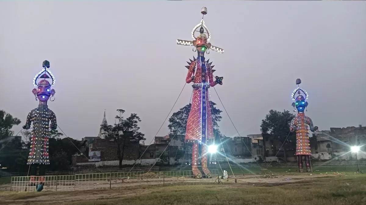ravana effigies will be burnt at five places in panipat today they will be 100 feet tall and will have lights in their eyes