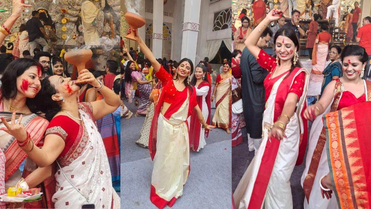 ncr gurugram durga puja sindoor khela marks durgas farewell