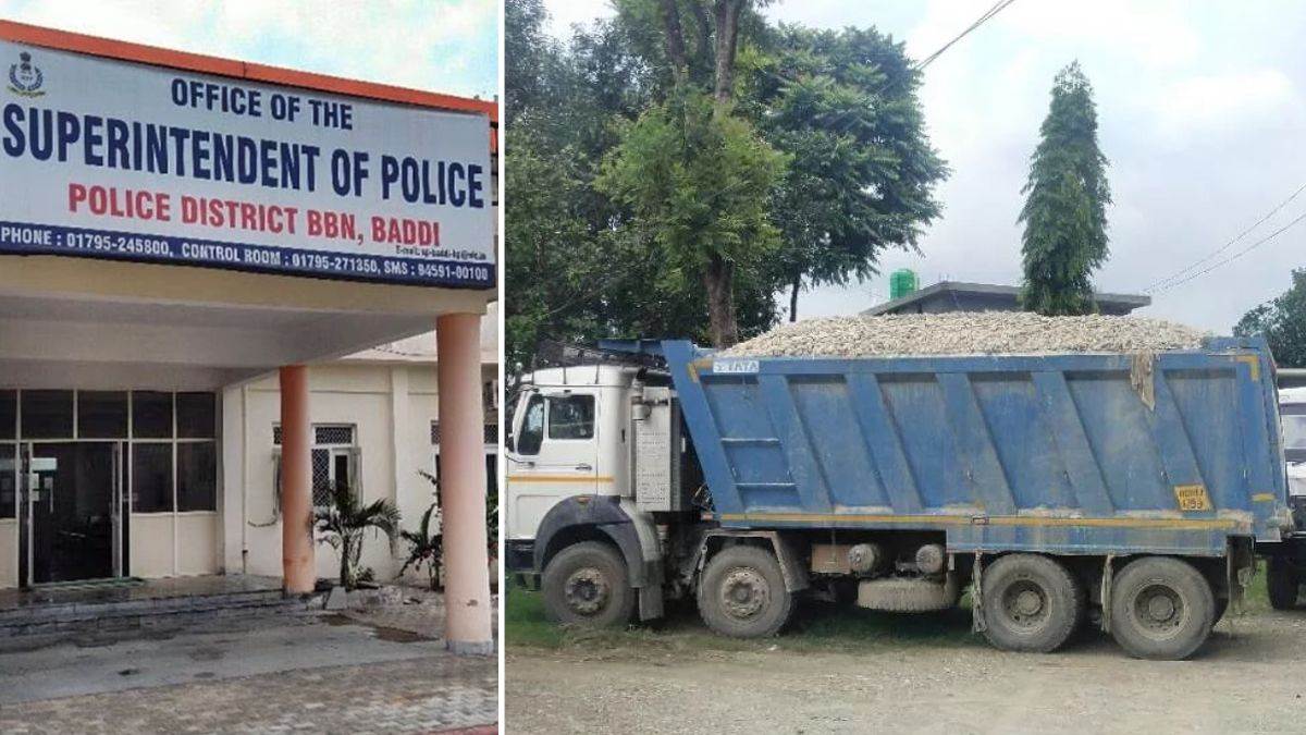 himachal pradesh mining mafia challenges police in solan and picked in tipper from naka