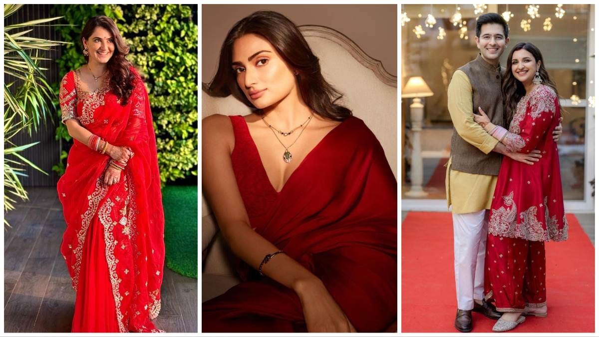 bollywood actresses who wore red saree on her first karwa chauth