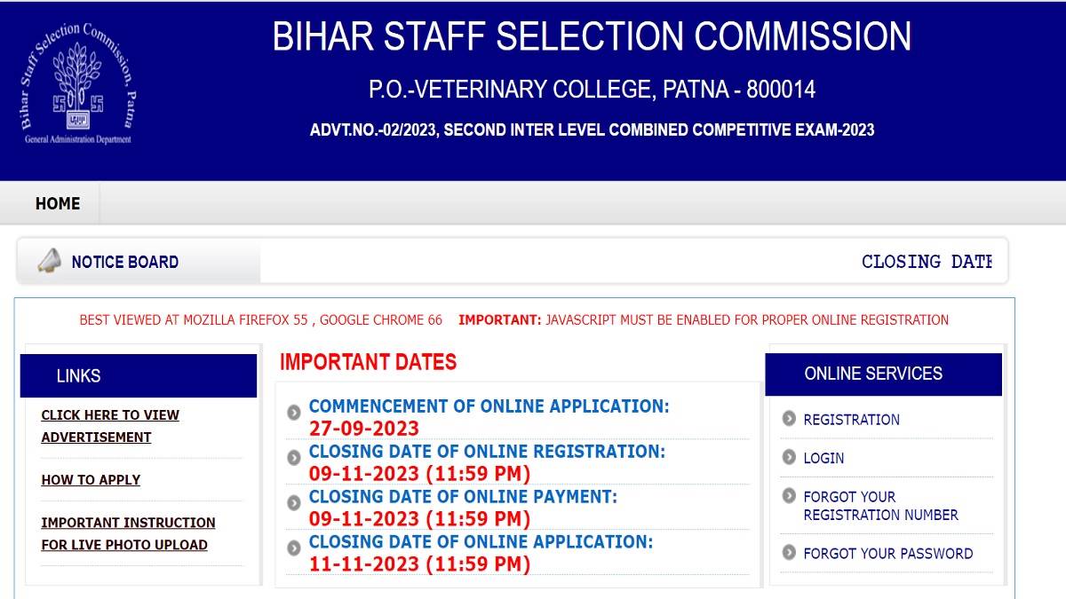 bssc inter level exam 2023 registration date extended till november 9 you can fill the form on onlinebssc com