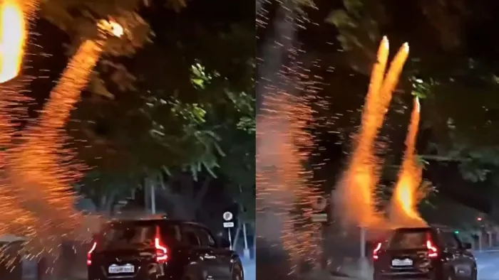 दीवाली पर कार की छत पर ताबड़तोड़ छोड़े स्काईशॉट पटाखे, VIDEO।
