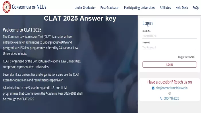 CLAT 2025 Answer key ऑफिशियल वेबसाइट consortiumofnlus.ac.in पर हुई जारी।