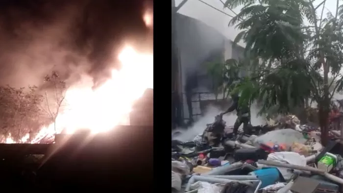 Ratlam Fire: प्लास्टिक फैक्ट्री में लगी भीषण आग, चपेट में आए कई मकान (फोटो जागरण संवाददाता)
