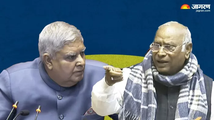 खरगे के बयान पर भड़के धनखड़; कहा- बयान वापस लें। (फोटो- जागरण ग्राफिक्स)