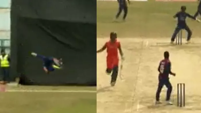 NEP vs NED: छक्के के लिए जाती गेंद पर रनआउट हुआ बल्लेबाज। फोटो क्रेडिट- एक्स