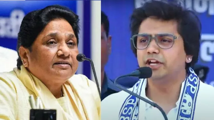 बसपा प्रमुख मायावती, आकाश आंनद की फाइल फोटो।