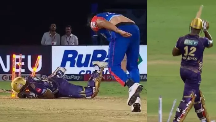 DC vs KKR: ईशांत शर्मा ने किया रसेल को क्लीन बोल्ड।