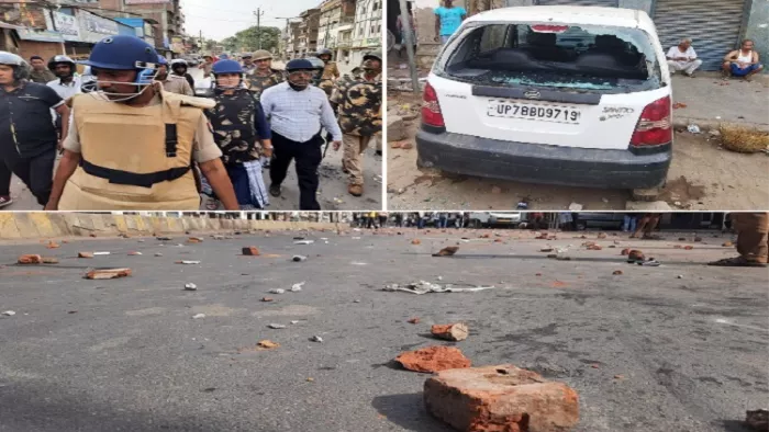 कानपुर में नई सड़क पर हुए पथराव में कई गाड़ियां तोड़ दी गईं हैं।