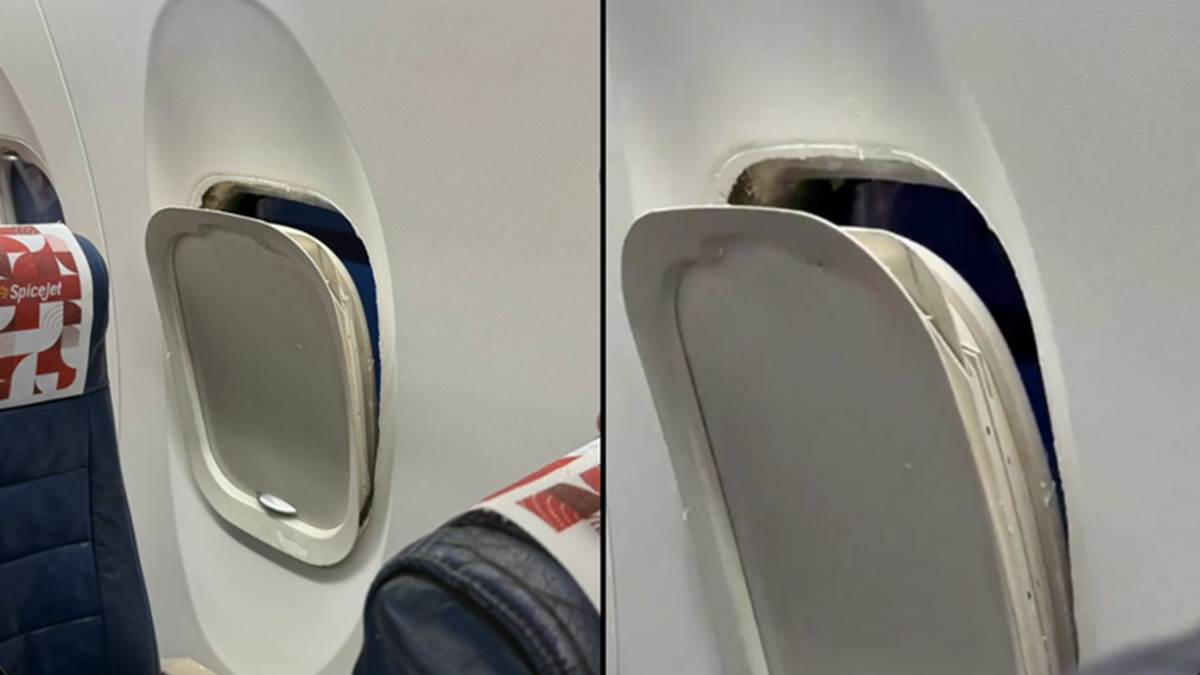 spicejet plane window frame broke off in mid air