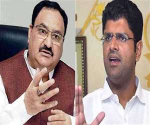 भाजपा के राष्&zwj;ट्रीय अध्&zwj;यक्ष जेपी नड्डा और हरियाणा के उपमुख्&zwj;यमंत्री दुष्&zwj;यंत चौटाला। (फाइल फोटो)