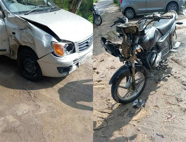 घालुवाल से झलेड़ा की तरफ जा रही बाइक को अचानक पीछे आ रही कार ने टक्कर मार दी।