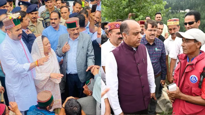 Himachal Disaster: विक्रमादित्य सिंह, प्रतिभा सिंह और जयराम ठाकुर ने आपदा प्रभावितों के साथ की मुलाकात।