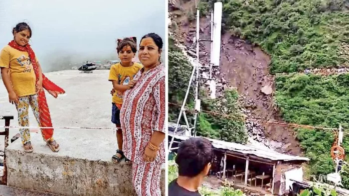 Meerut News: केदारनाथ में परिवार की तस्वीर और बादल फटने से आया मलबा। सौः परिवार द्वारा उपलब्ध कराई।