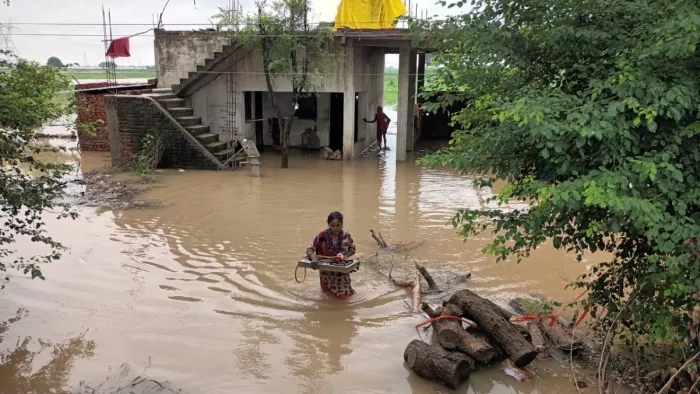 गंगा का रौद्र रूप देख ग्रामीण दहशत में, चुनार क्षेत्र में खेत-बस्तियां जलमग्न, संपर्क मार्ग कटे।