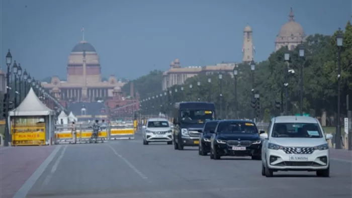 रिहर्सल के दौरान कड़ी सुरक्षा में काफिला। फोटो- एएनआई