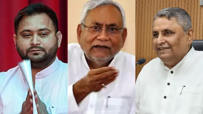 तेजस्वी यादव, नीतीश कुमार और विजय चौधरी। (फाइल फोटो)