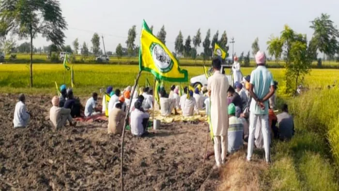 गांव बरास में धरना लगाते हुए किसान। जागरण
