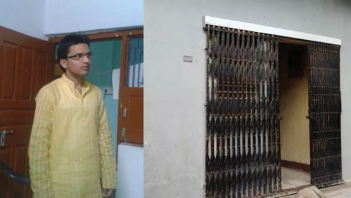 मोहम्मद अरशद वारसी की फाइल फोटो व गढ़वा शहर के ताकि मोहल्ला में उसका घर।