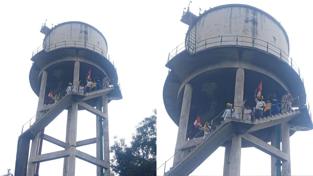 punjab contract worker protests transfer by climbing water tank fatehgarh sahib news