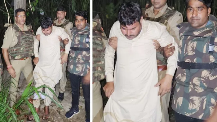 शामली पुलिस मुठभेड़ के बाद घायल बदमाश को लेकर जाते पुलिसकर्मी। सौः पुलिस