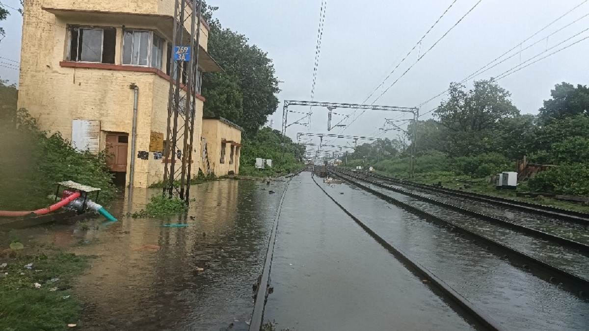 water logging on railway tracks due to continuous rain water is being removed by installing pumps