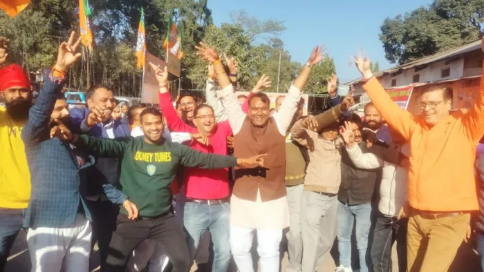 तीन राज्यों में जीत पर भाजपाइयों ने की आतिशबाजी