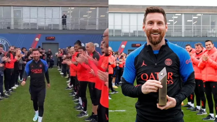 Lionel Messi: लियोनेल मेसी को गार्ड ऑफ ऑनर देते पीएसजी के खिलाड़ी (डिजाइन फोटो)