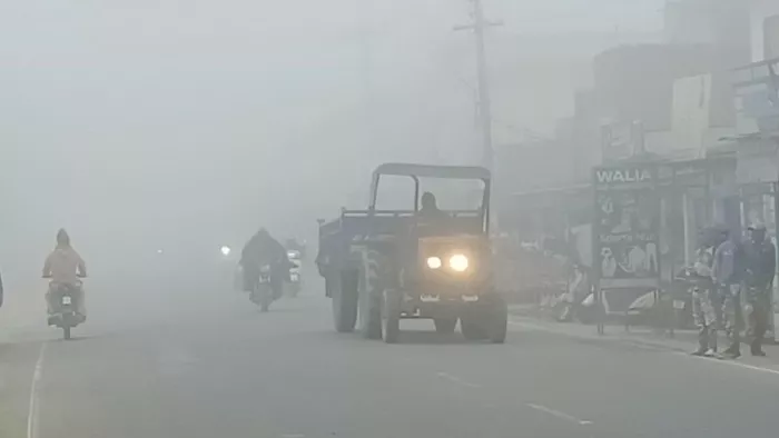 हिमाचल के ऊना में बिछी कोहरे की चादर।