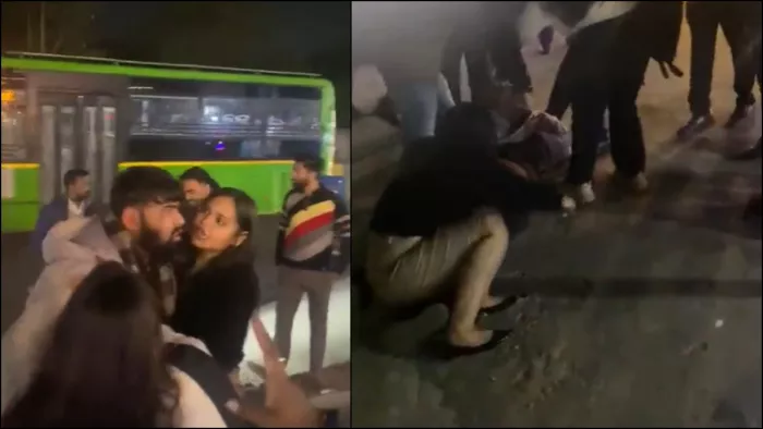नशे में धुत युवक-युवती का शॉपिंग माल के पास ड्रामा, समझाने आया सुरक्षकर्मा तो उससे भी भिड़े