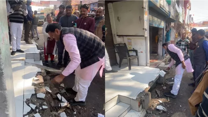 महापौर ने अपने घर का चबूतरा तोड़ा, वीडियो हुआ वायरल